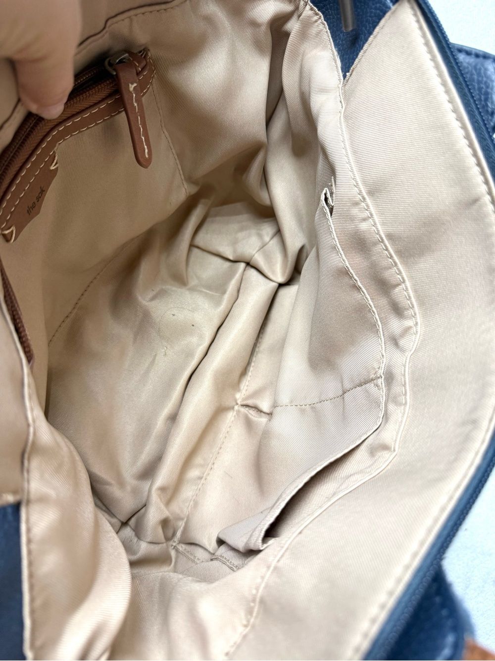 The Sak Navy Leather Shoulder Bag with Brown Straps - Picture 5 of 10